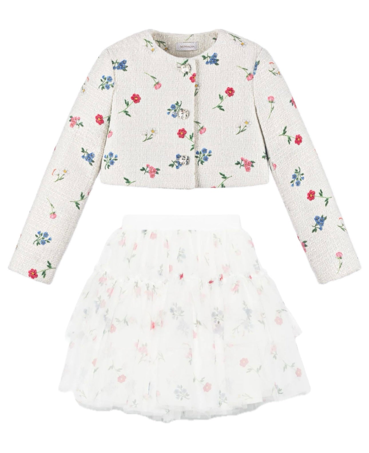 MONNALISA Floral Tulle Skirt Set