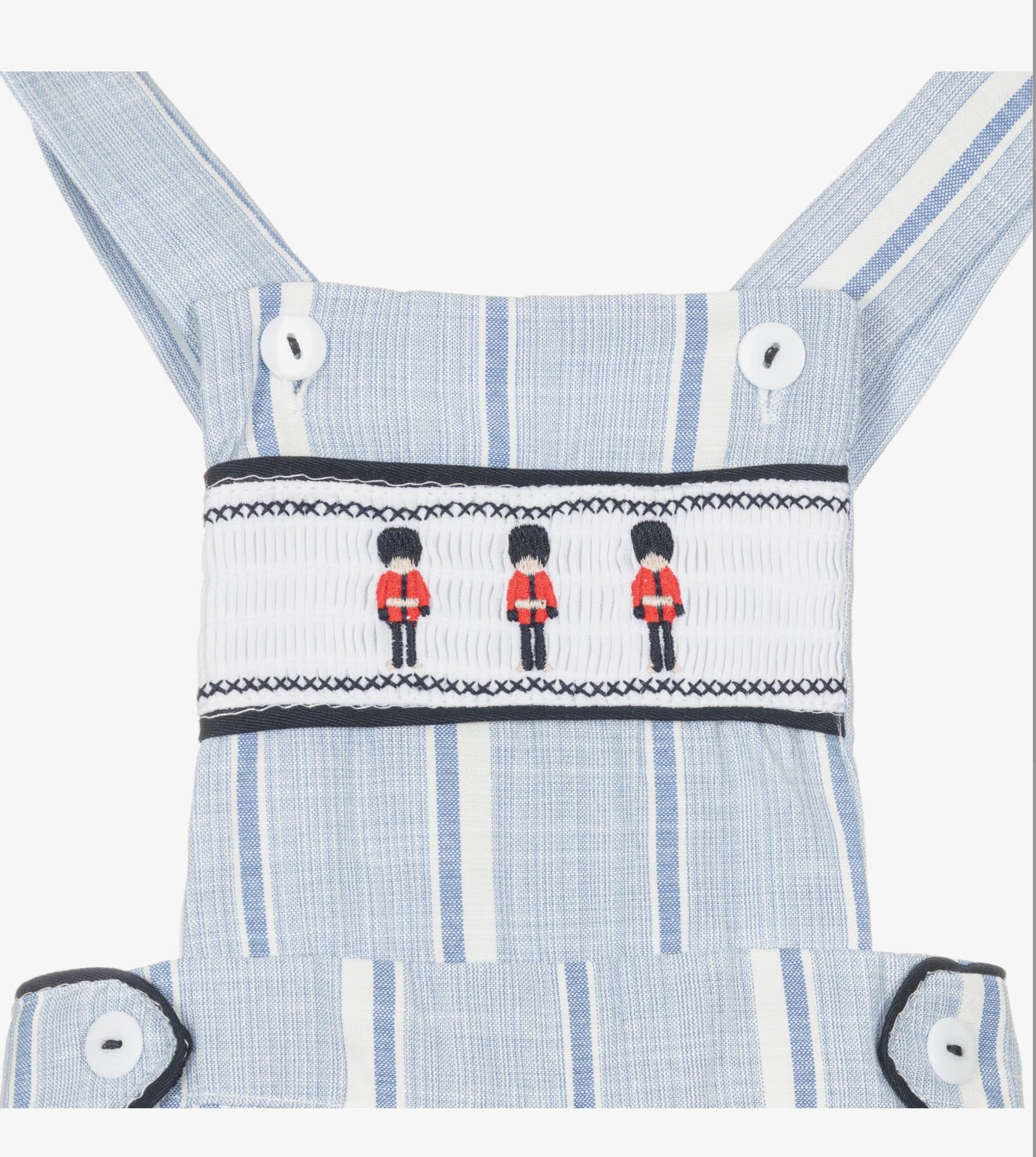Beau Kid Boys Blue & White Cotton Embroidered Soldiers Dungarees Set
