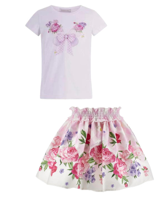 Monnalisa Floral Skirt and Top Set