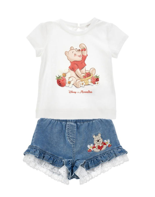 Monnalisa Winnie the Pooh Denim Shorts and Tshirt Set