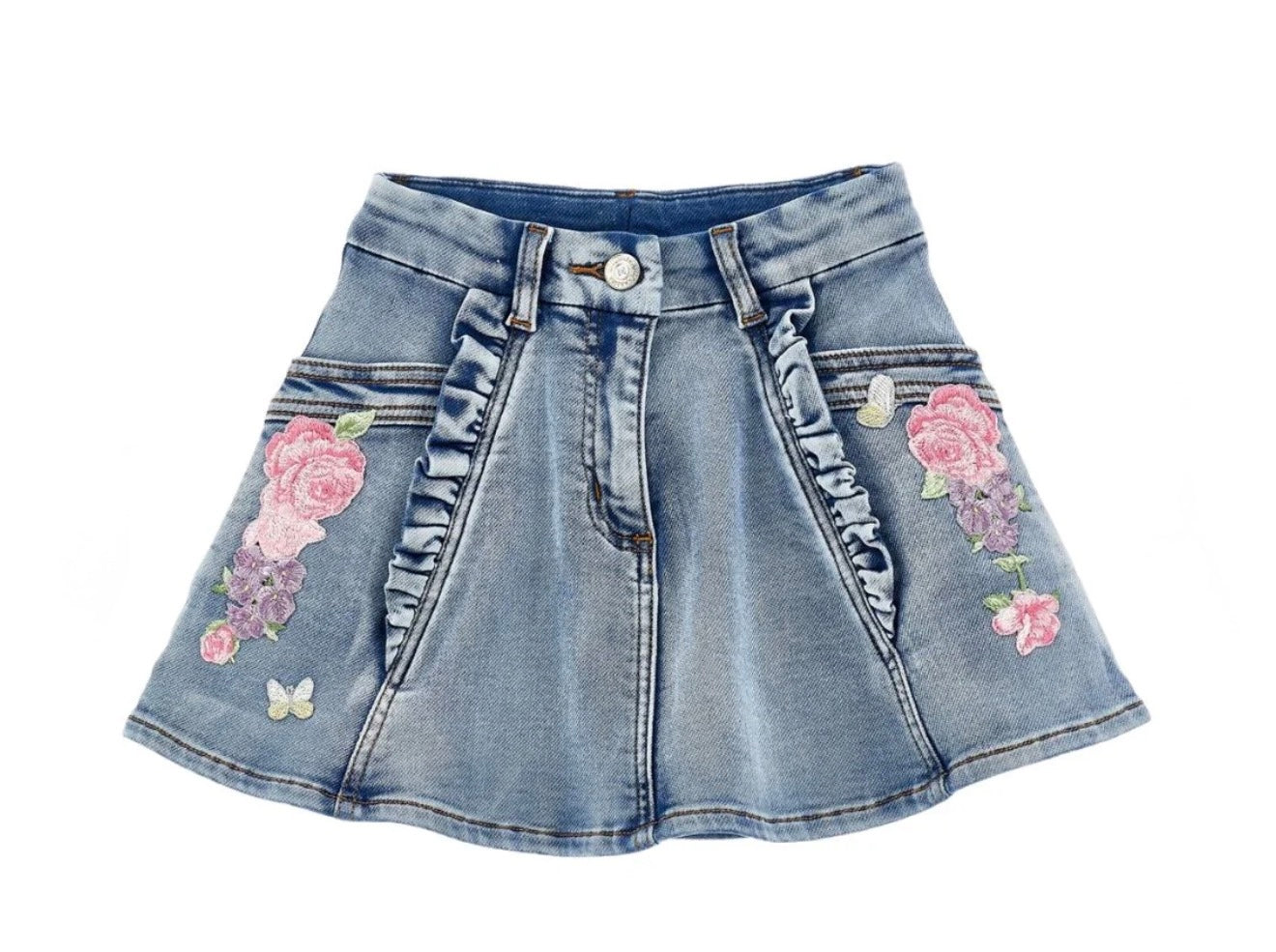 Monnalisa Floral Denim Skirt