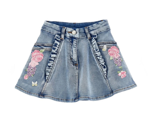 Monnalisa Floral Denim Skirt