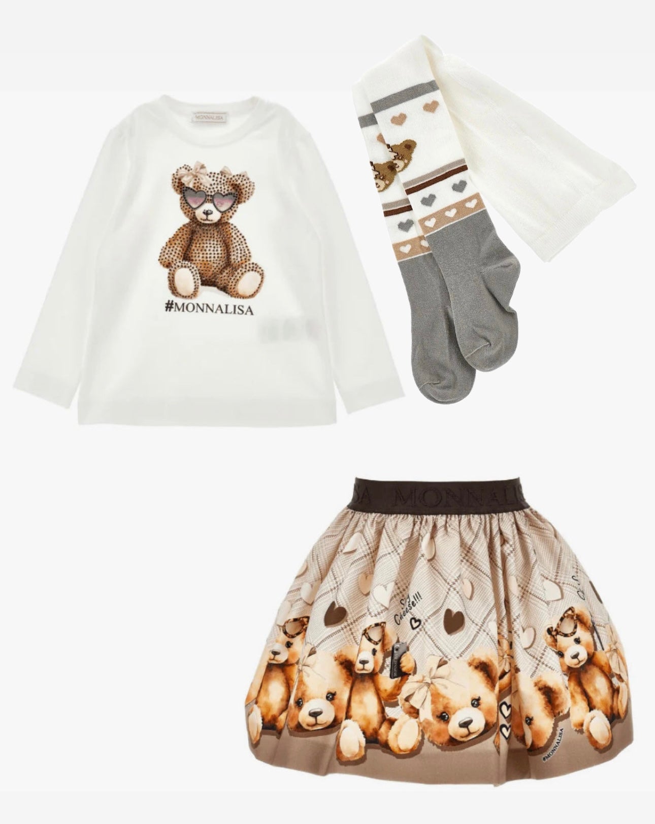 MONNALISA Teddy Skirt, Top and Tights Set