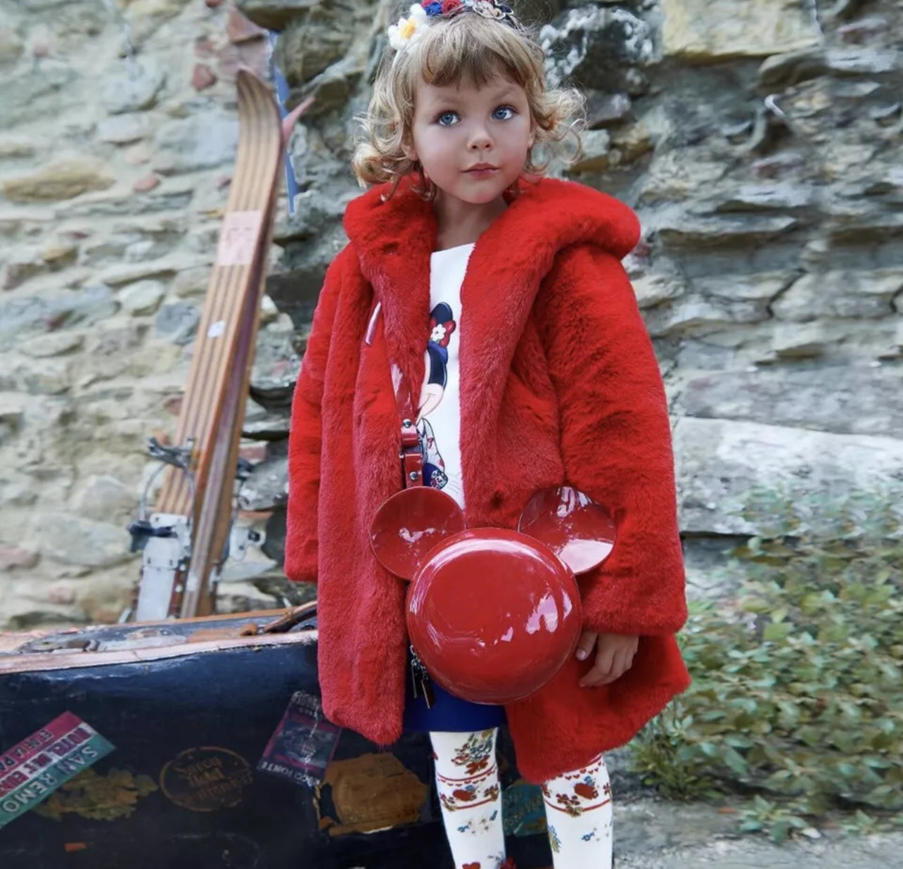 Monnalisa Red Faux Fur Coat