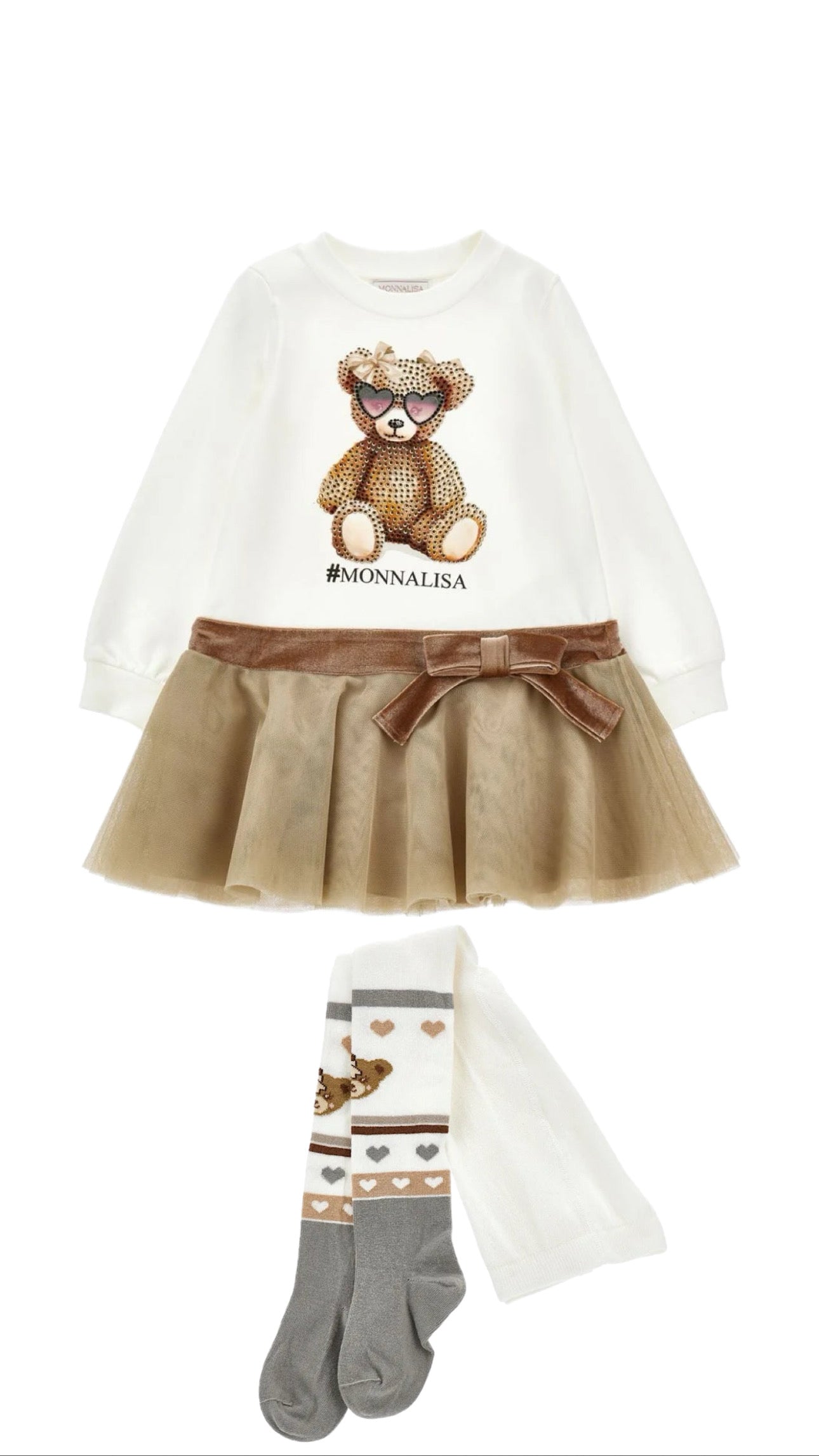 MONNALISA Teddy Dress and Tights Set