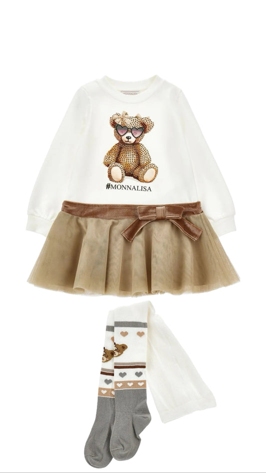 MONNALISA Teddy Dress and Tights Set