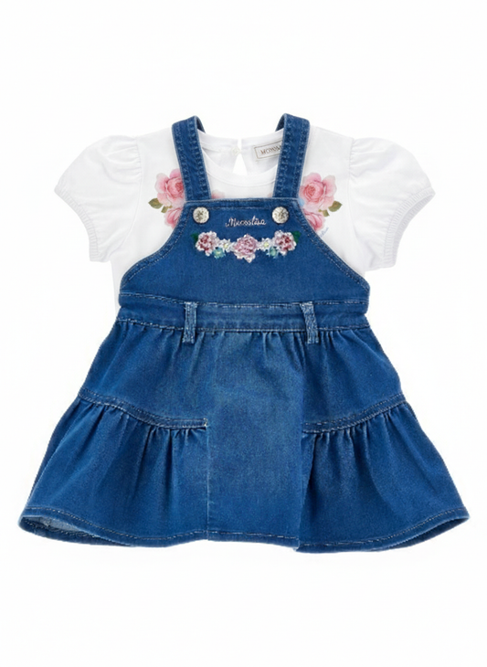 Monnalisa Floral Denim Dress Set